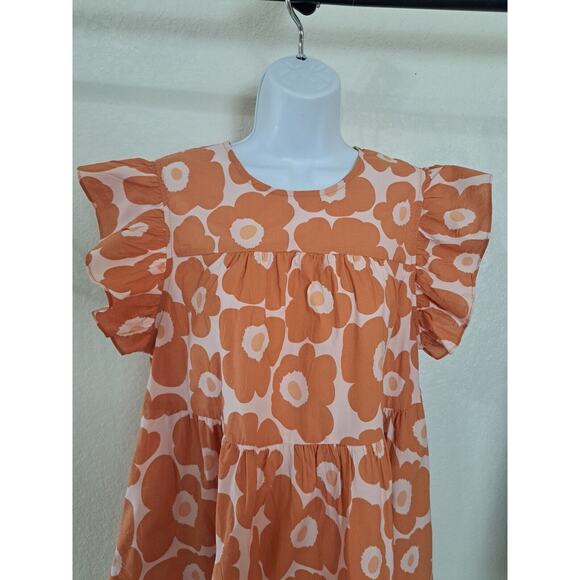 Jacquie the Label Sz M Daisy Babydoll Dress Orange Floral Tiered Ruffles Pockets - Picture 5 of 9